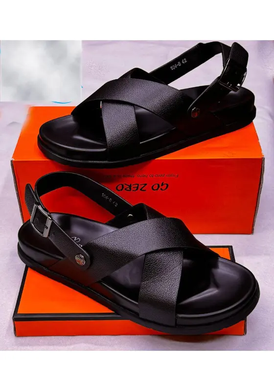 black leather sandals