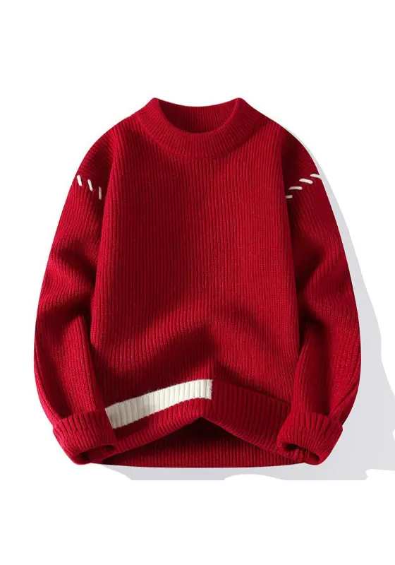 Red Knit Crewneck Sweater